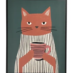 Canvas Schilderij Cat Coffee 40x50 cm