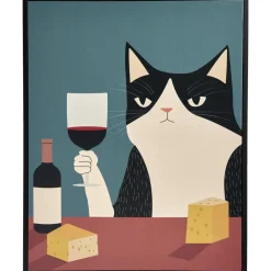 Canvas Schilderij Cat Wine 40x50 cm