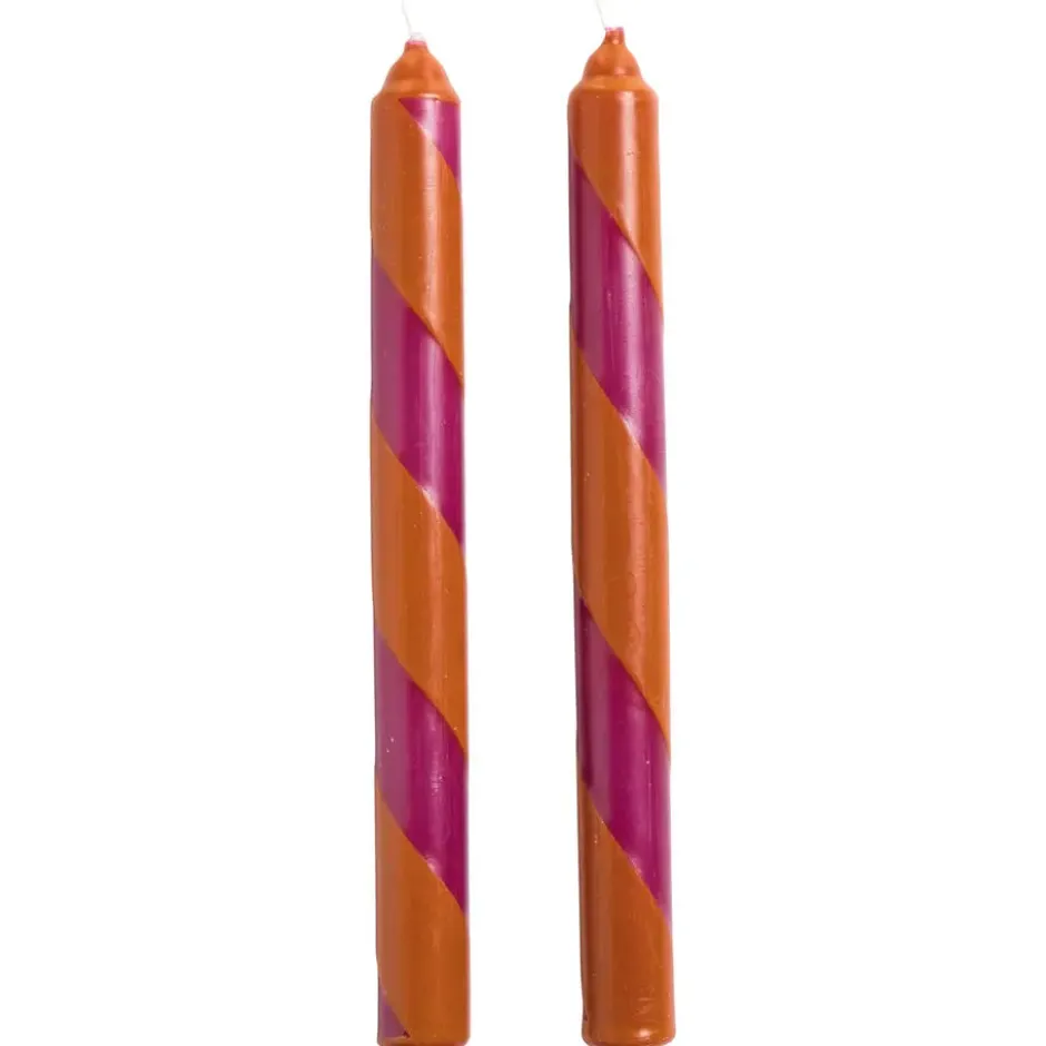Dinerkaarsen Swirl Paars/Oranje - 2 Stuks