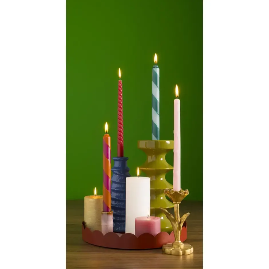 Dinerkaarsen Swirl Paars/Oranje - 2 Stuks