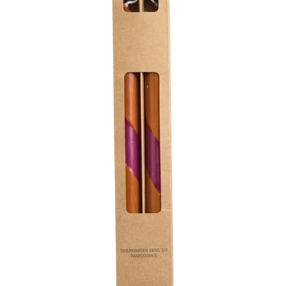 Dinerkaarsen Swirl Paars/Oranje - 2 Stuks