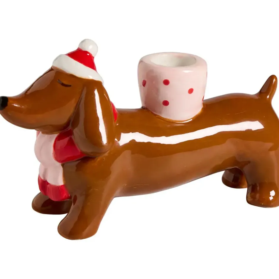 Kandelaar Teckel Kerstmuts Bruin
