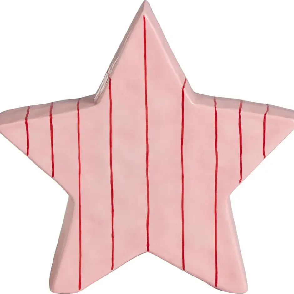 Kerstster Keramiek Roze Gestreept