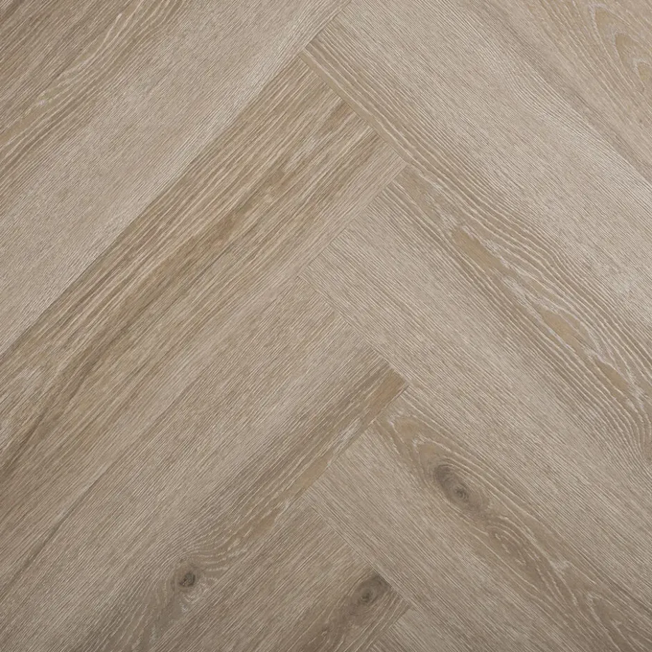 Klik PVC Coburn Taupe Eiken Visgraat Met Geïntegreerde Ondervloer