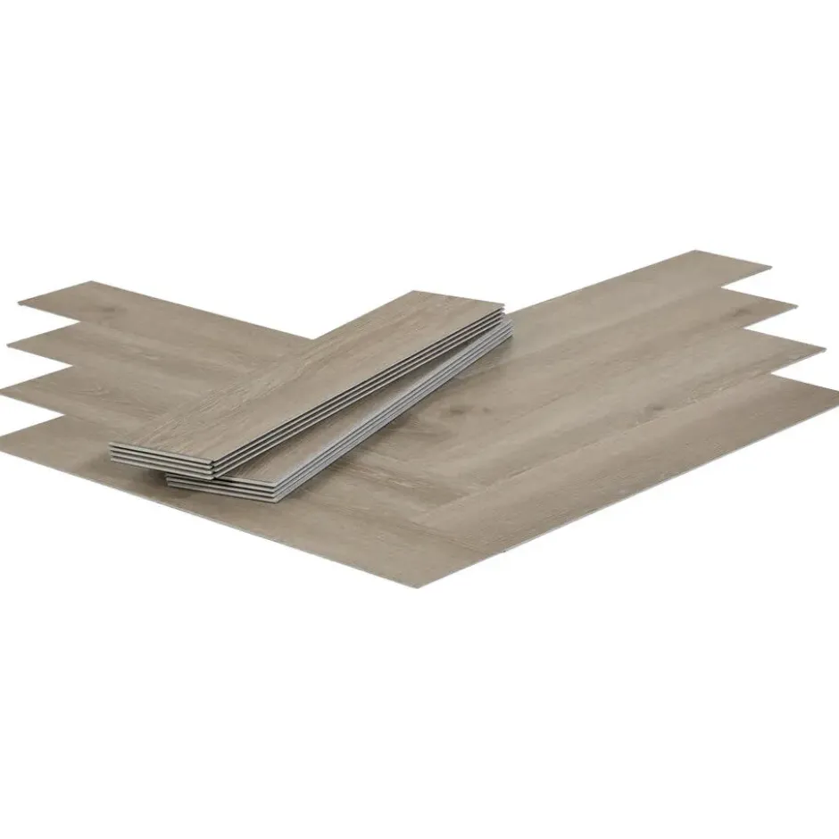 Klik PVC Coburn Taupe Eiken Visgraat Met Geïntegreerde Ondervloer