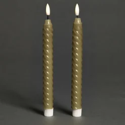 LED Kaars Swirl Olijfgroen - 2 Stuks