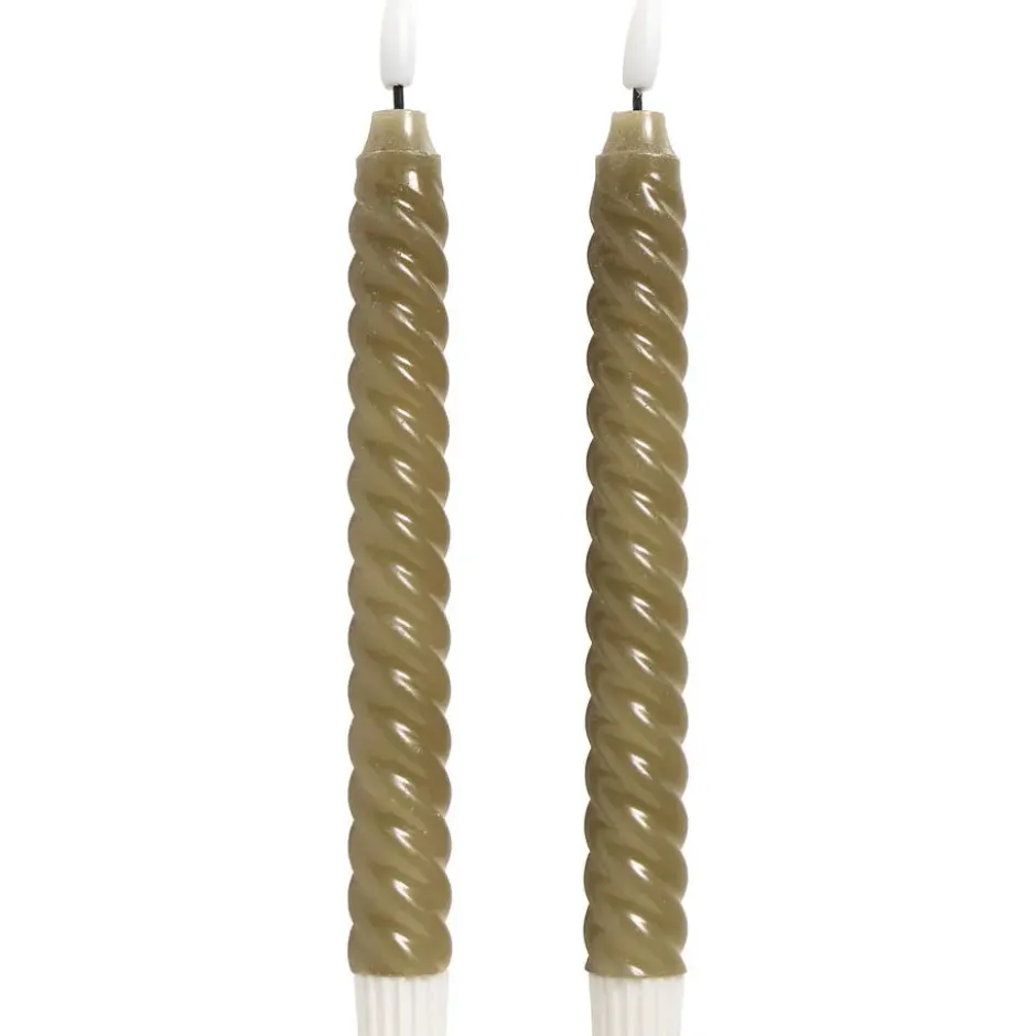 LED Kaars Swirl Olijfgroen - 2 Stuks