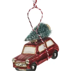 Ornament Auto Met Kerstboom Rood