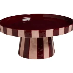 Taartplateau Op Voet Gestreept Rood/Roze